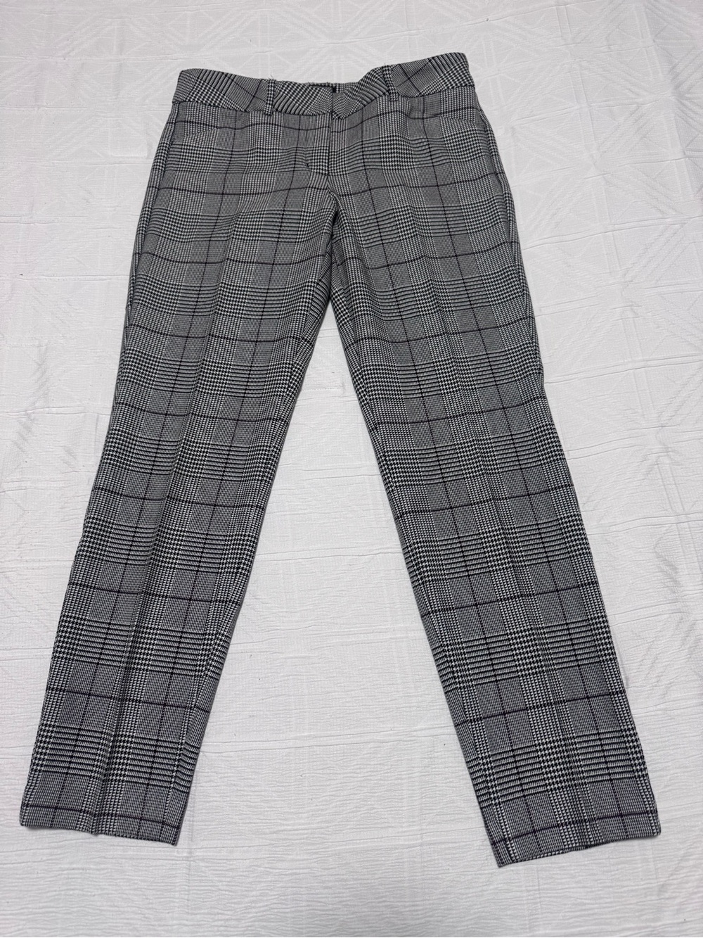 Express, Women’s Gray and Maroon Plaid Dress Pants, Editor, Ankle